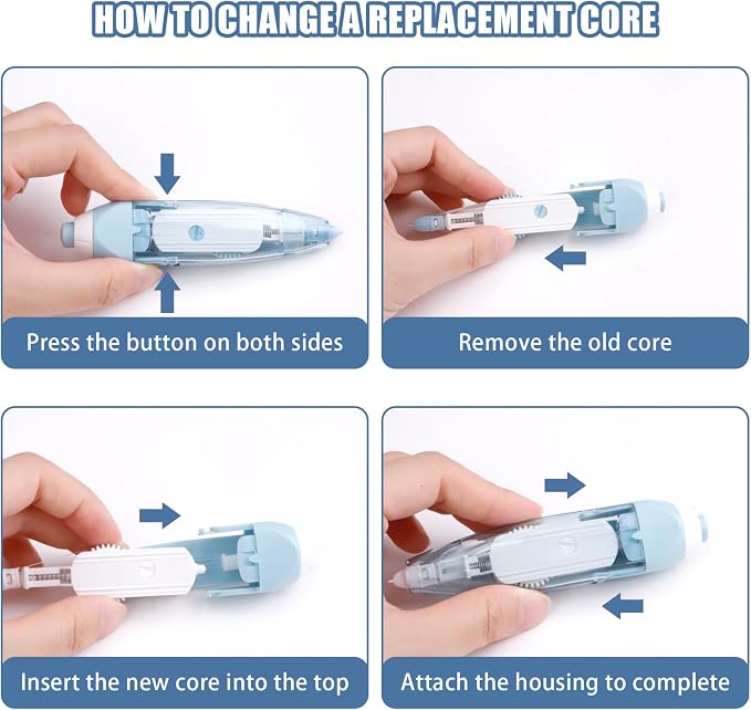 8Pcs Retractable White Out Tape Pen with 4 Refills for School Supplies | Correction tape pen set with 4 replacement, clean and easy to use, stationary supplies for school office student kids