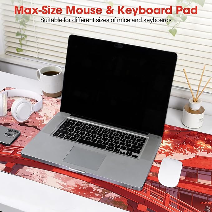 Large Mouse Pad 31.5x15.7 Inch - Starter Desk Mat for Office and Gaming, Non Slip Rubber Bottom, Stitched Edges, Easy Clean, Maple Leaf