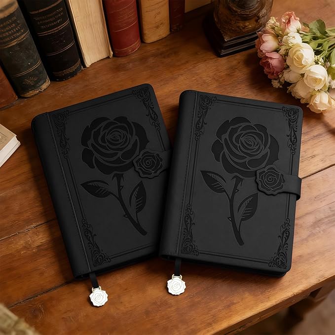 Aocii leather Journal for Women, A5 lined Daily Journal Notebook, Bullet Journaling for Writing, Hardcover Vintage Travel Journals, 224 Pages, Pen included (Black)