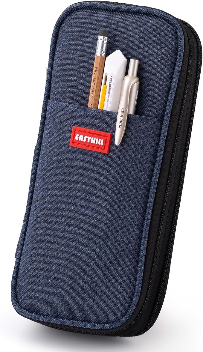 EASTHILL Big Capacity Pencil Case Large Pencil Pouch Stationery Pen Bag for Teen Girls-Deep Blue