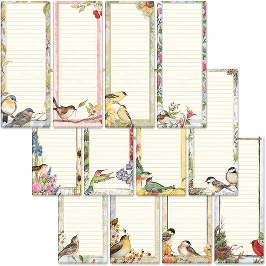 Current Seasonal Birds Magnetic Notepad Set – Set of 12 Mini Memo Pads, 12 Designs, 30-Sheet Pads, 2½ x 6½ Inches, Shopping List, To-Do Notes, Printed in The USA