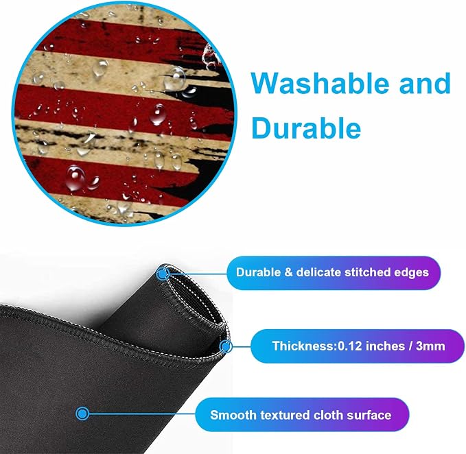Retro American Flag XL Gaming Mouse Pad with Stitching Edge Laptop Desk Mat | Large Extended Mouse Pad; Full Desk Coverage; Waterproof Coating; Stable Anti-Slide Base For Gaming, Office, Study Daily Use