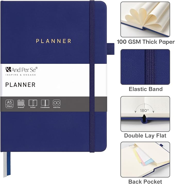 And Per Se Undated Academic Planner, Weekly & Monthly Planner with Goal & Habit Tracker, A5 Hardcover, Royal Blue