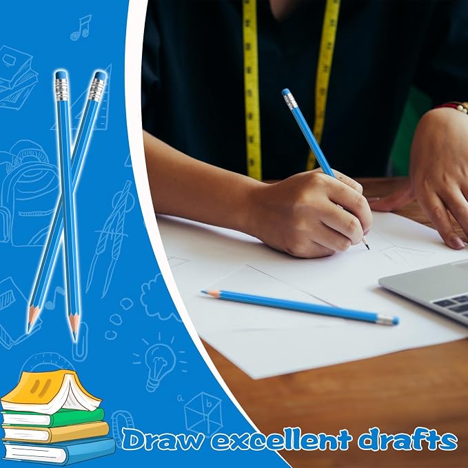 48 PCS Light Blue Pencils Bulk with Eraser, Pre-Sharpened HB Pencils for Writing & Drawing, School Supplies for Kids Homework, Tests, Art Crafts & Teacher Grading(Light Blue)