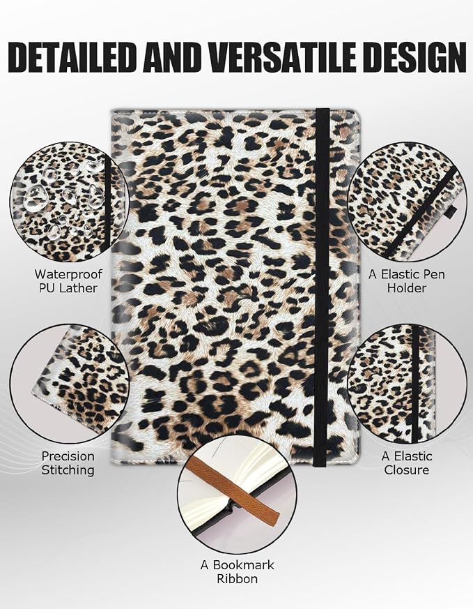 Hardcover Executive Notebooks, A5 PU Leather Lined Journal Notebook, 200 Pages Thick Paper Subject Notebooks for School,Work,Home Writing Business Notebook, Diary Book ，Leopard Cheetah Print