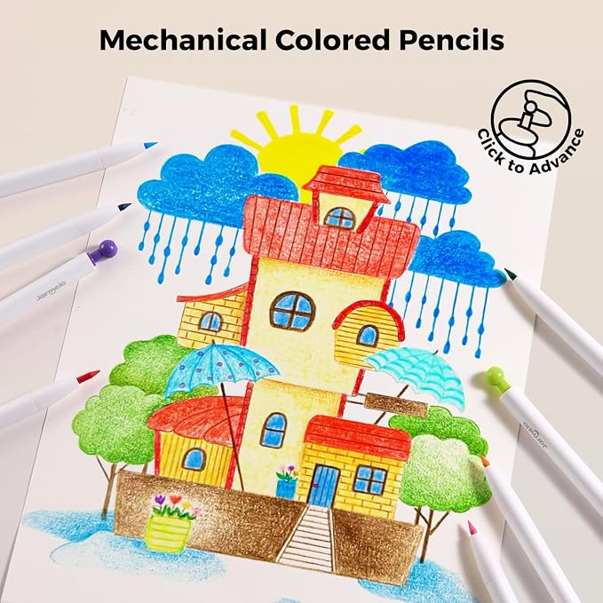 Jar Melo Mechanical Colored Pencils for Kids 24 Count, Erasable Oil-Based Pastel Pencils with Sharpener, Retractable Thick Color Leads, Drawing & Art Supplies for Kids, Artists Adults Coloring Books