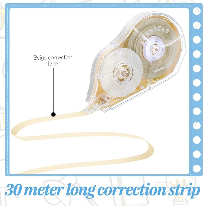 100 Ft Long Correction Tape, Tear-Resistant Beige Correction Tape Smooth Glide Quick Dry Correct Tapes for School Office Supplies, Crafting, Note Taking, Journal (2 Pieces)