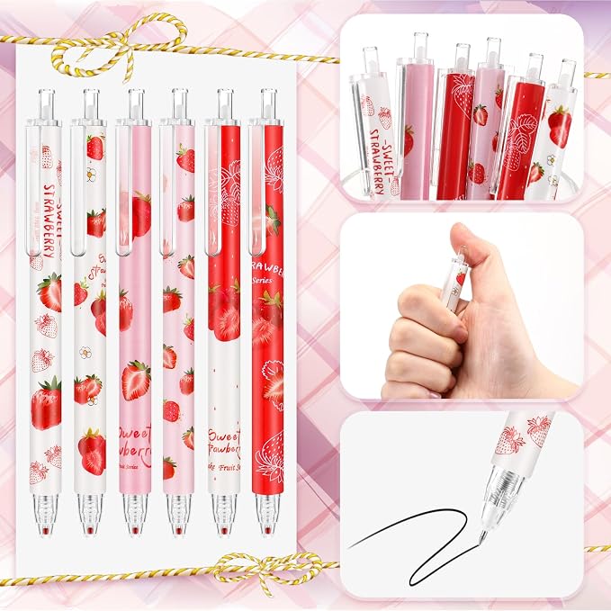 Sabary 18 Pcs Stationery Set, 12 Aesthetic Pens & 6 Sticky Notes, Valentines Gifts, Baby Shower Party, Cute Office School Supplies, Gifts for Women Students Nurses Teachers Coworker(Strawberry)