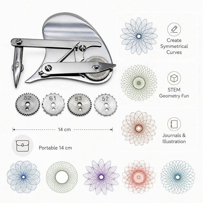 Mechanical Gear Train Ruling Pen - Vintage Precision Dotting Pen Set with 4 Brass Dotting Wheels, Blueprint Drafting Tool for Architects, Designers, Engineers, Technical Drawing Kit (Silver#B)