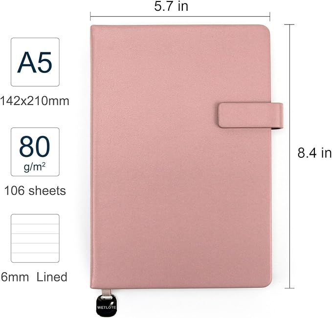 A5 Hard Cover Lined Notebook, Pen Holder & Gold Edges, 180° Lay Flat Journal, Large 5.7 x 8.4 in, Bookmark & Gift Box, Business Notebook for Work, Study, Travel(Pink)