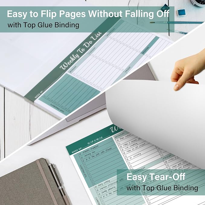 Weekly To Do List Notepad - 52 Undated Glue Bound Tear-Off Sheets (8.5"x11") for Desk Planning | Home, Work & School Organization Pad for Women & Men