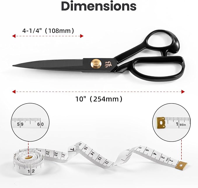10 Inch Professional Fabric Scissors Heavy Duty Sewing Shears Sharp Leather Scissors High Carbon Steel Ergonomic Fabric Shears for Quilting, Sewing, Heavy Duty Cutting