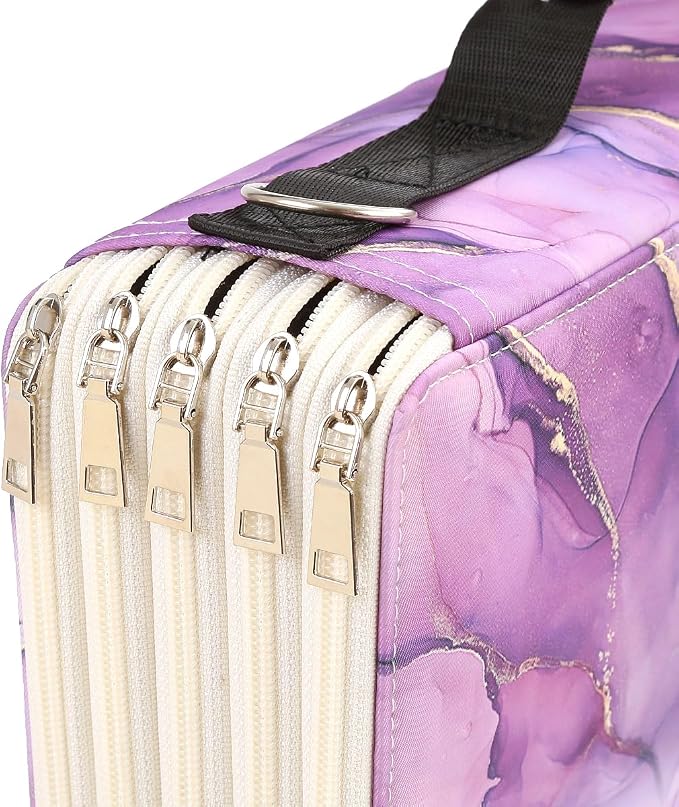 480 Slots Pencil Case, 5-Layer Organizer with Shoulder Strap | 5-layer twill oxford case with 480 elastic slots,carry handle, removable strap, and outer pocket for phone or keys.