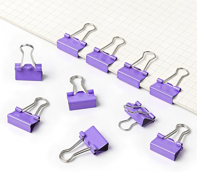 50 Pack Small Purple Binder Clips 3/4 Inch (19 mm), Colored Little Paper Clamps, Tiny Mini Paper Clips for Office Home School Business 0.75"