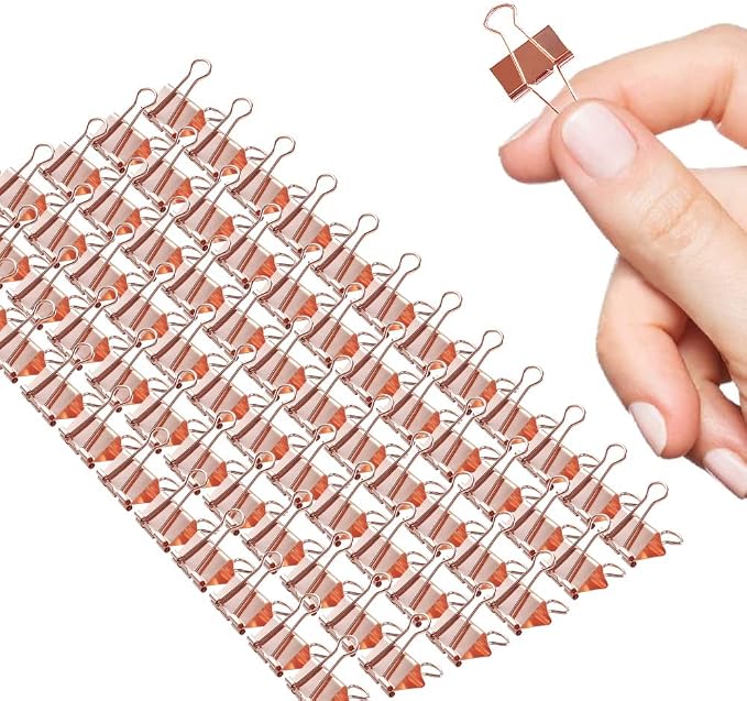 Mini Binder Clips, 120 Pack, 5/8 Inch, Standard 15mm, Rose Gold, Binder Paper Clips, Fold Clamp, Capacity 0.23 Inch, Paper Clips, Office Supplies