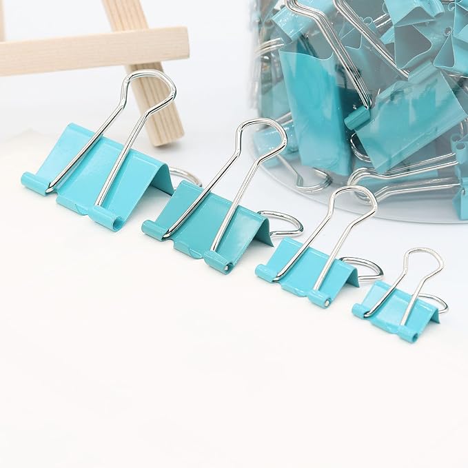 Binder Clip Paper Clamps, Assorted Sizes (Mini, Small, Medium, Large), 100 Pcs Clips for Office School Supplies(Green)