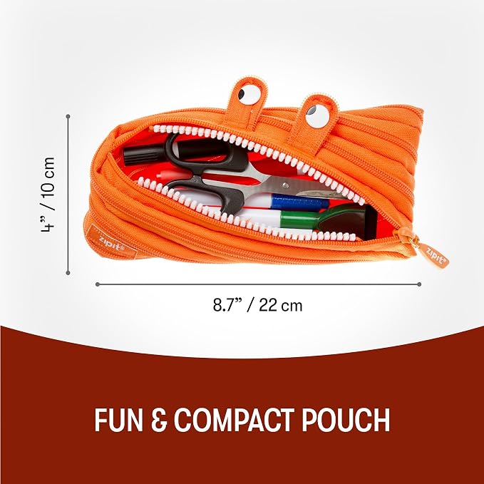 ZIPIT Monster Pencil Case for Kids, Cute Zipper Pouch for Boys Girls and Teens, Stationery Bag for School ,Orange