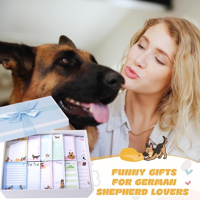 Chiisong 12 Pcs German Shepherd Sticky Notes 3x4 Inches Dog Notepad to Do List Kawaii Dog Lover Gifts for Women Office Supplies Sticky Notes Home Christmas Office Decor