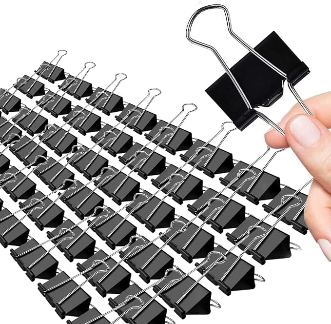 Large Binder Clips, 48 Pack, 1.6 Inch, Standard 41mm, Black, Capacity 0.66 Inch, Metal Paper Clips, Fold Clamp, Office Clips, School & Home Use