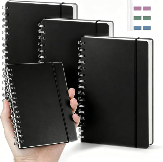 4 Pack Small Spiral Notebooks 3.5 x 5.5 in College Ruled, Mini Spiral Notebook, Waterproof 80 Sheets/160 Pages, Pocket Notebook with 120 Pcs Sticky Index Tabs for Home Office College School (Black)