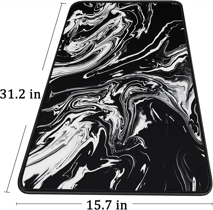 Large Extended Gaming Mouse Pad with Stitched Edges, Durable Non-Slip Natural Rubber Base, Waterproof Computer Keyboard Pad Mat for Esports Pros/Gamer/Desktop/Office/Home - Black White
