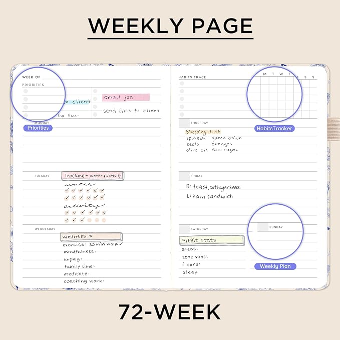 &And Per Se Undated Academic Planner, Weekly & Monthly Planner with Goal & Habit Tracker, A5 Hardcover, Blue Flowers