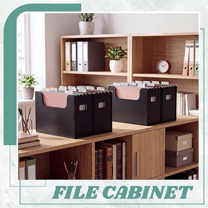 Qeeenar 2 Pcs Desktop Hanging File Organizer Box with 10 Pcs Morandi Hanging File Folders Letter Size Folder Storage Portable Storage Cabinets Document Holder for Office Supplies Home