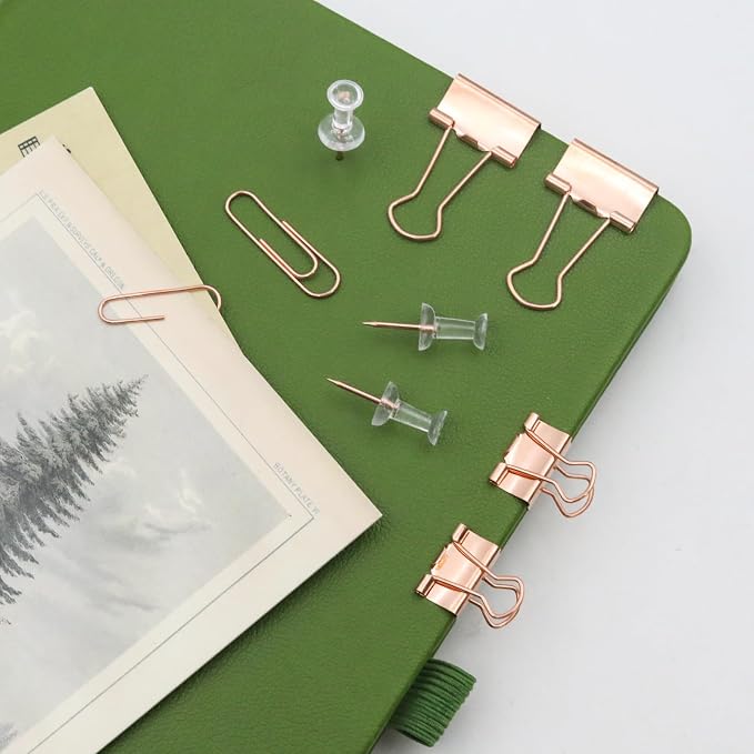 Office Supplies Set, Paper Clips, Push Pins and Binder Clips Set with Box for Office, School and Home(Rose Gold)