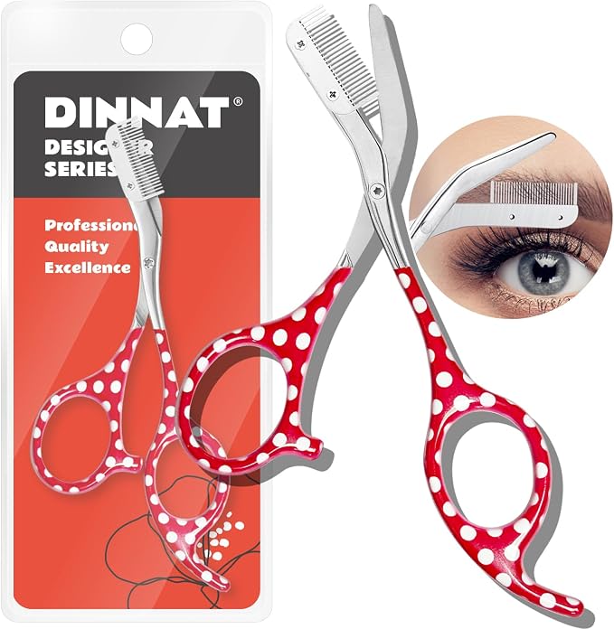 Eyebrow Trimmer With Comb, Stainless Steel Facial Grooming Scissors Kit, Professional Precision Eyebrow Scissors, Perfect For Gifts For Men And Women (Red)