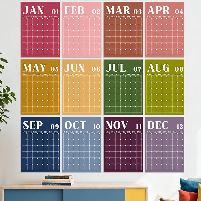 Gueevin 2026 Reusable Classroom Calendar Large Undated Dry Erase Wall Calendar 16 x 12 Inches Big Monthly Blank Planner Yearly Planning for School Organizing Office Home (Retro Contrast Color)