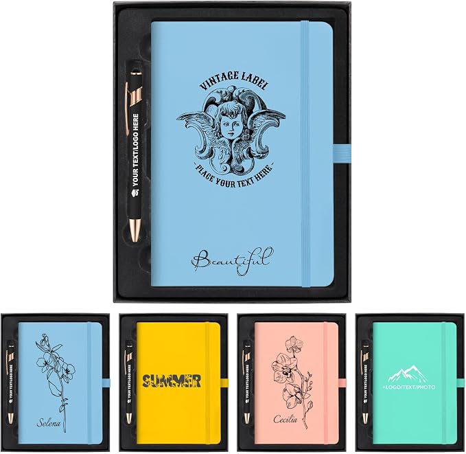 Personalized Journal Set Custom A5 Notebook & Pen with Gift Box, SkyBlue