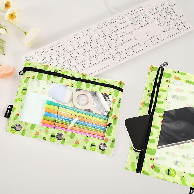 Pickles Pencil Pouches for 3 Ring Binder 2 Pack | Binder Pencil Case With Zipper Reinforced GrommetsPencil Bags for Office Organizers