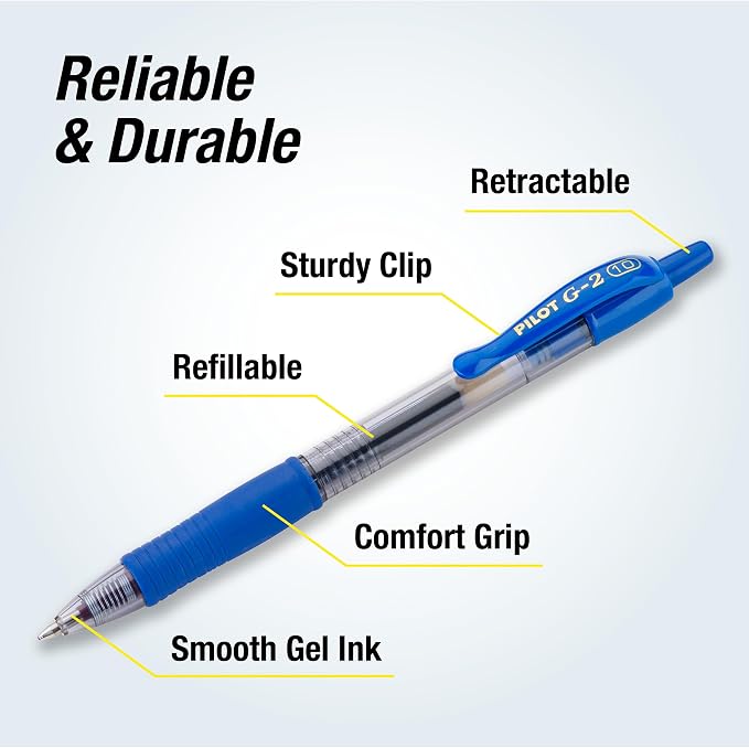 Pilot G2 Premium Refillable & Retractable Rolling Ball Gel Pens, Bold Point, Bold Gel Pens, 1.0 mm, Blue Ink, 4-Pack