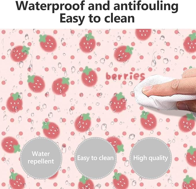 Cute Strawberry Pink Large Mouse Pad, PU Leather Desk Pad Protector, Non-Slip Computer Desk Writing Mat, Gaming Keyboard Mouse Pad, Office Desk Accessories