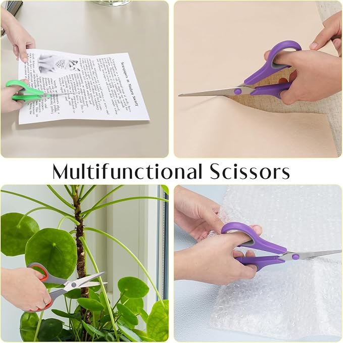 Scissors, Set of 6 EEKEDO Scissors All Purpose 8" for Office Home Craft Sewing Fabric Teacher School Supplies, Right/Left Handed, Soft-Grip Handles, Sharp Blade