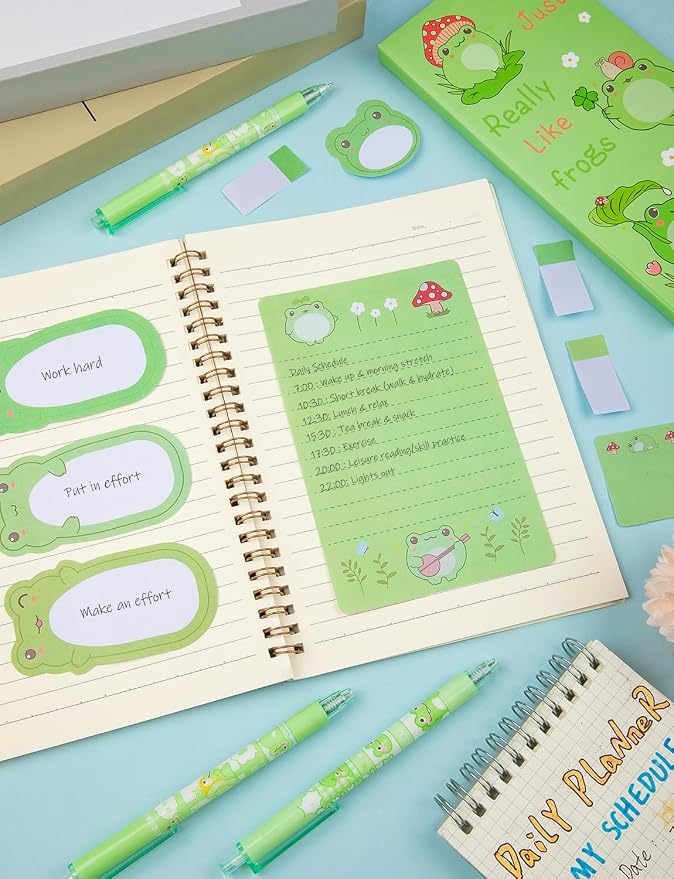 Frogs Sticky Notes Set, Cartoon Frogs Self-Stick Notes with 3 Bollpoint Pens, Frog Gifts for Women Back to School Office Supplies(550PCS)