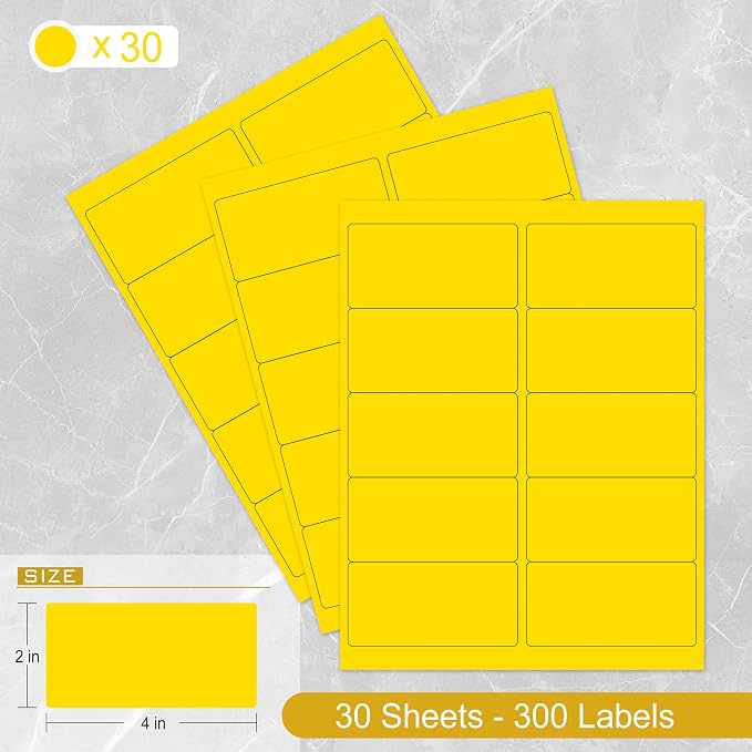 L LIKED 300 Fluorescent Yellow Labels, 2"X4" Neon Colored Labels Handwritten or Inkjet/Laser Print for Shipping Envelopes & Small Packages - 30 Sheets