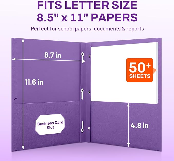 SUNEE 2 Pocket Folders with Prongs (25 Pack, Purple), Paper Folders with 2 Pockets and 3 Prongs Fit Letter Size Paper, Folders with Prongs for School Office Home Business