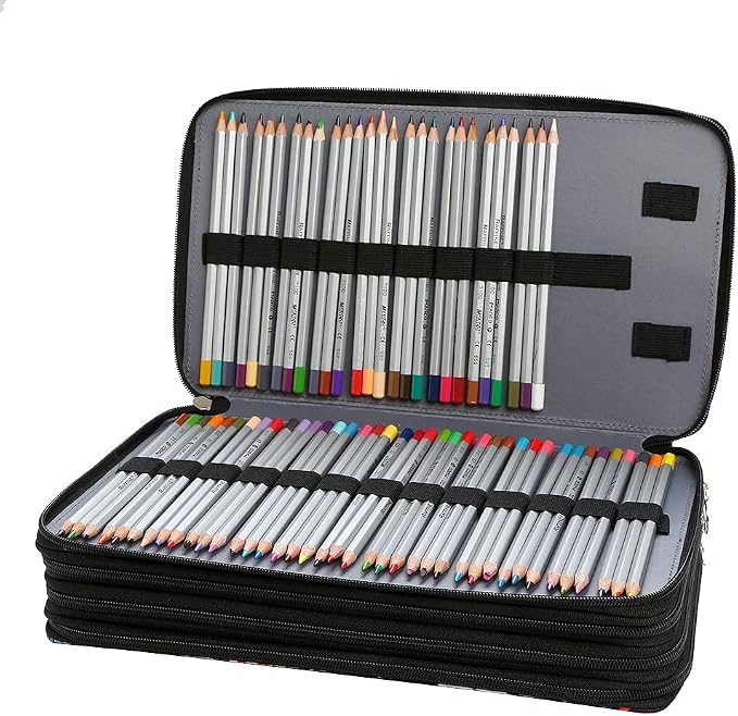 300 Slots Colored Pencil Case Organizer, 4 Layer Bag | Twill Oxford fabric,103 elastic loops,detachable handle,for travel,home storage,drawing tools,creative gifts