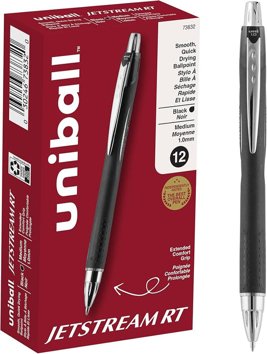 Uniball Jetstream RT 12 Pack, 1.0mm Bold Black, Wirecutter Best Pen, School Pens, Ballpoint Ink Pens - School Supplies, Ballpoint Pen, Colored Pens, Smooth Writing Pens