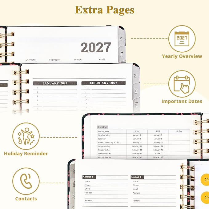 JoyCat Academic Planner 2026-2027, A5 Weekly & Monthly, Midnight Garden | July 2026-June 2027 A5 planner combines weekly and monthly layouts, tabs, grid notes and sticker sheets.