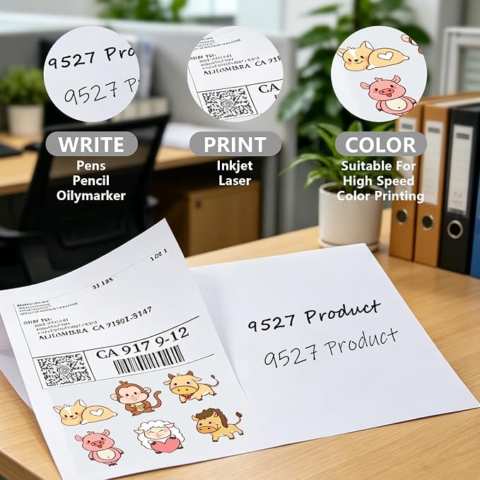 9527 Product 8.5" x 5.5" Half Sheet Self Adhesive Shipping Labels for Laser & Inkjet Printers, Easy to Peel Label, 500 Sheet 8.5 x 11 Address Labels, 2 Labels per Sheet (1000 Labels)