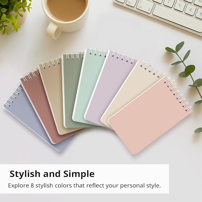 Taja Set of 8 Mini Pocket Notebook Top Spiral Nursing Notepads | Earthy Neutrals 3" x 5", Mini Little Spiral Notebook, Nursing Notepad, Perfect for Work, School, Office, Nurse, Travel
