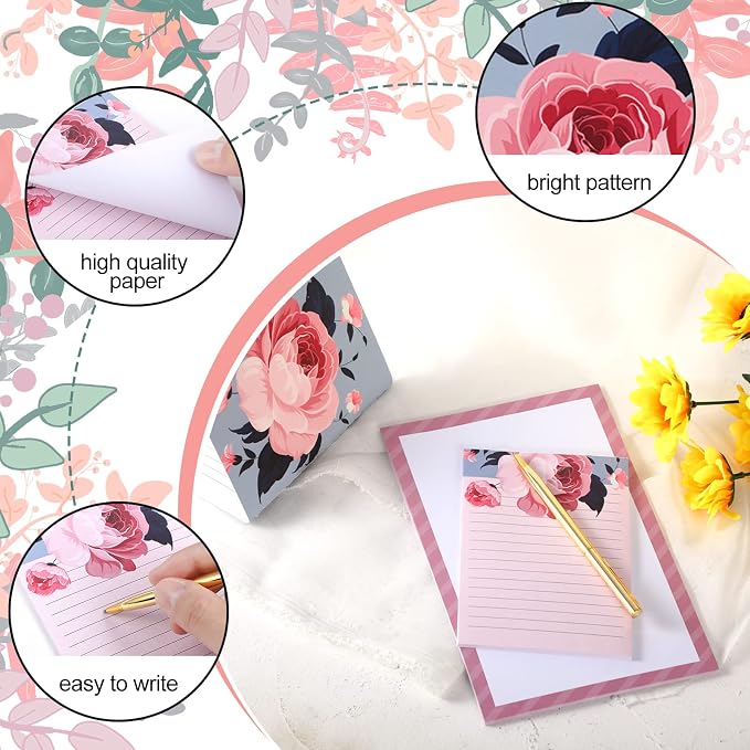 Spakon 4 Pieces Notepad Bundle with Pen for Women Pretty Pink Stationary Set Gifts 3 Notebooks and Golden Pen Journal Notebook Set for Mother's Day Mom Women Gifts