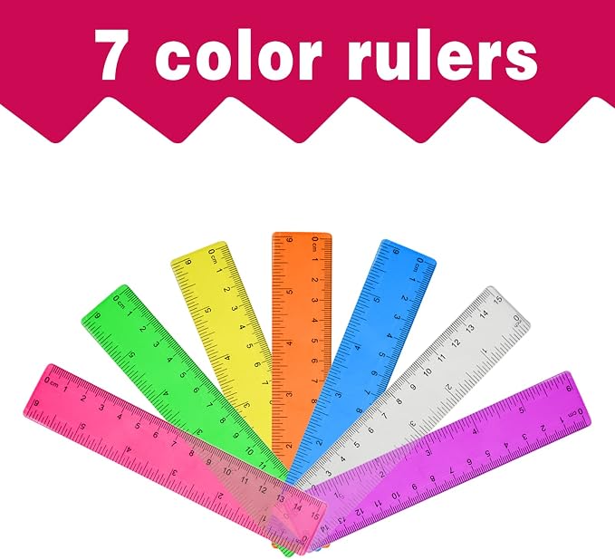 14 Packs 6 Inch Small Rulers for Kids, Plastic Ruler for School | Assorted Colors Plastic Ruler with Inches and Centimeters, Practical for Students Classroom, Office