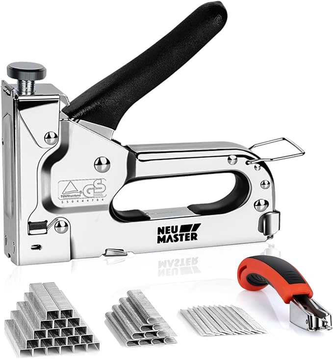 NEU MASTER 3 in 1 Staple Gun, Manual Upholstery Stapler Gun for Wood with 2000 Staples & Staple Remover, Adjustable Power Design for Furniture, Carpentry, DIY, Decoration & Home Repair