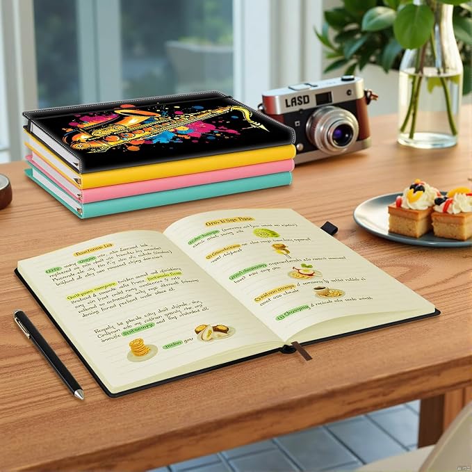 Hardcover Executive Notebooks, A5 PU Leather Lined Journal Notebook, 200 Pages Thick Paper Subject Notebooks for School,Work,Home Writing Business Notebook, Diary Book ，Saxophone Colorful