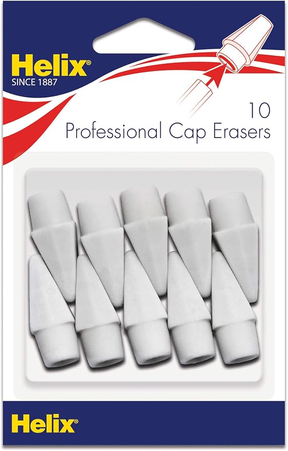 Helix - Professional Pencil Cap Erasers 10ct - Efficient Correction - Durable & Clean - Ideal for Students and Professionals - Latex Free