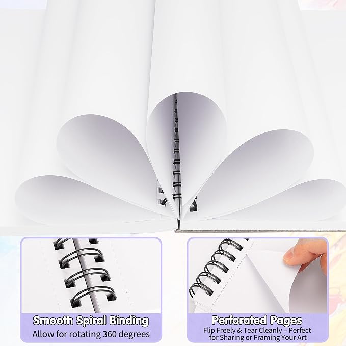 FIXSMITH 9"X12" Purple Sketch Book, 100 Sheets (68 lb/100gsm) Spiral Sketchbook, Acid Free Drawing Paper, Sketch Pad for Beginners,Artists & Professionals, Bright White