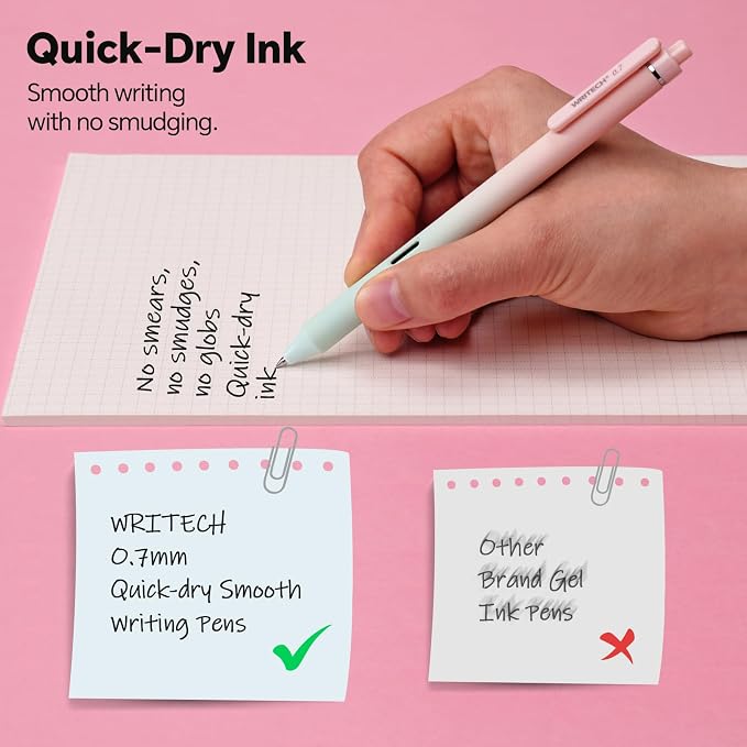 WRITECH Gel Pens Journaling Highlighters: Pink Journal Set Assorted Pastel Color 0.5mm&0.7mm Fine Point Retractable Black Ink Pen Mechanical Pencil Smooth Writing Drawing 8ct